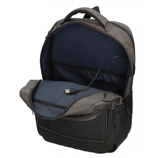 Rucsac barbati, Pepe Jeans Stratford, 2 compartimente, buzunare laptop/tableta, adaptabil, gri, 31x44x15 cm