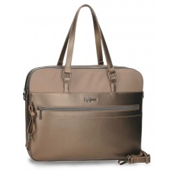 Geanta business dama, Pepe Jeans Ruby, 2 compartimente, buzunare laptop/tableta, taupe, 40x30x5 cm