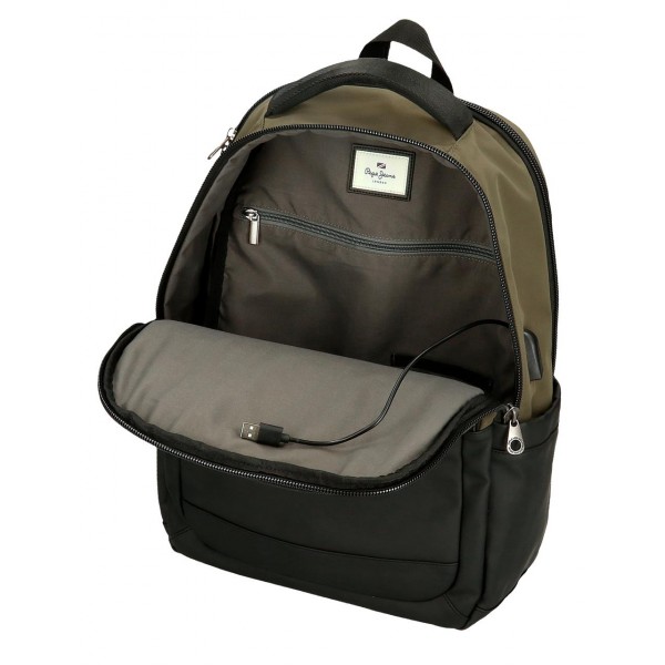 Rucsac barbati, Pepe Jeans Jarvis, 3 compartimente, buzunare laptop/tableta, verde inchis, 31x44x15 cm