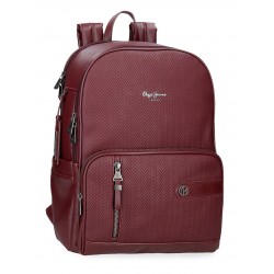 Rucsac business dama, Pepe Jeans Sprig, 2 compartimente, buzunare laptop 15 inch/tableta 12 inch, bordo, 29x40x11 cm