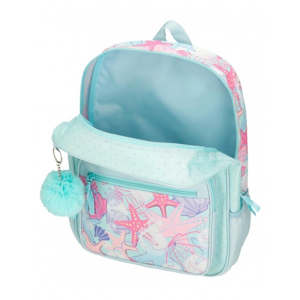 Rucsac scoala fete, Movom I love sea life, adaptabil, albastru turcoaz, 38x30x12 cm