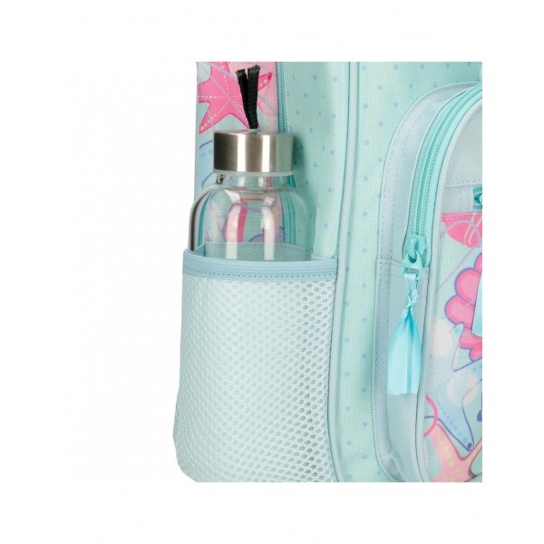 Rucsac scoala fete, Movom I love sea life, adaptabil, albastru turcoaz, 38x30x12 cm