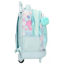 Rucsac troler fete, Movom I love sea life, 2 compartimente, 2 roti duble, albastru turcoaz, 43x32x21 cm