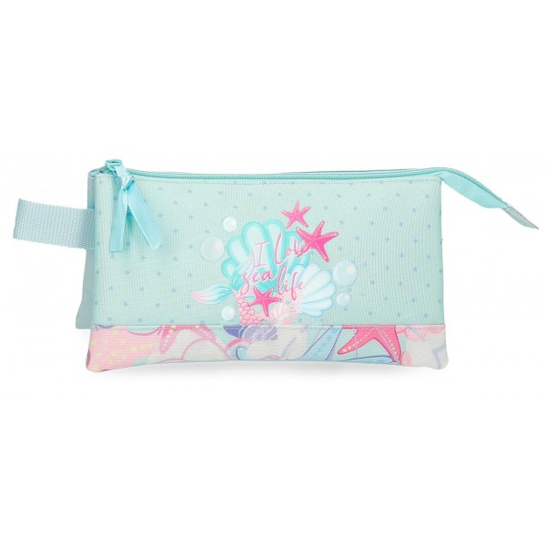 Penar fete, Movom I love sea life, 3 compartimente, albastru turcoaz, 12x22x5 cm