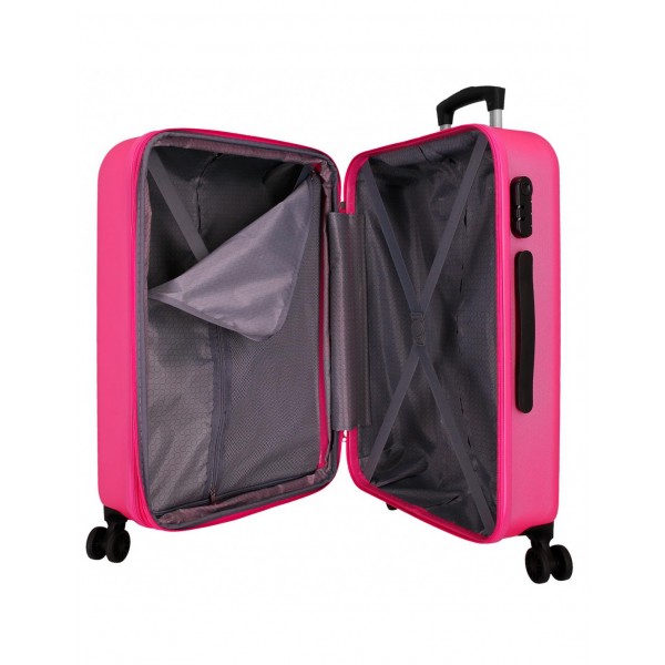 Troler mediu, Roll Road Camboya, ABS, expandabil, roz deschis, 48x68x27 cm