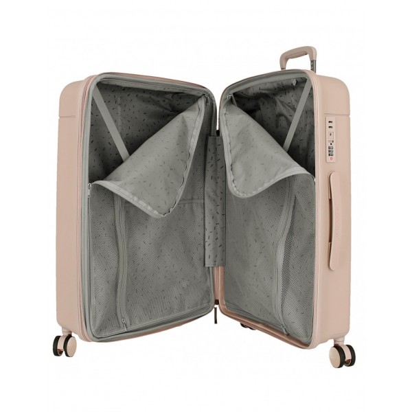 Troler mare, Movom New Trendy, polipropilena, expandabil, TSA, bej, 53x78x31 cm