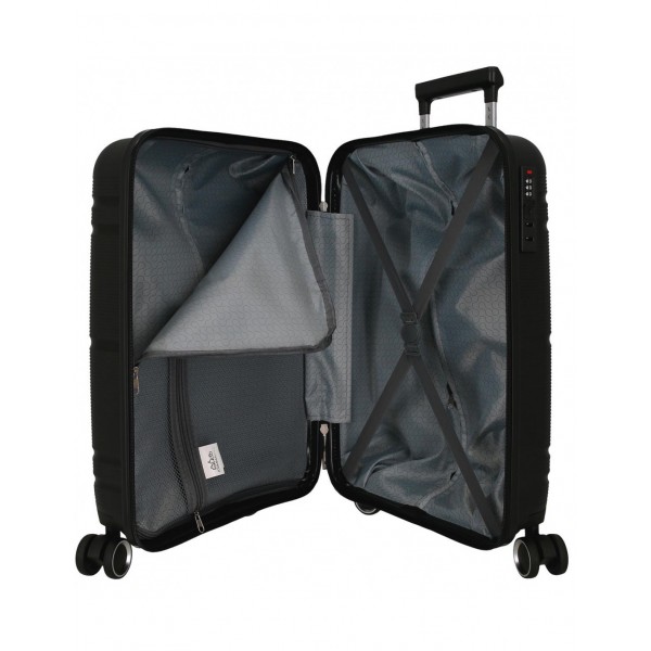Troler mare, Roll Road Universe, polipropilena, expandabil, TSA, negru, 50x75x29 cm