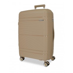 Troler mare, Roll Road Universe, polipropilena, expandabil, TSA, bej, 50x75x29 cm