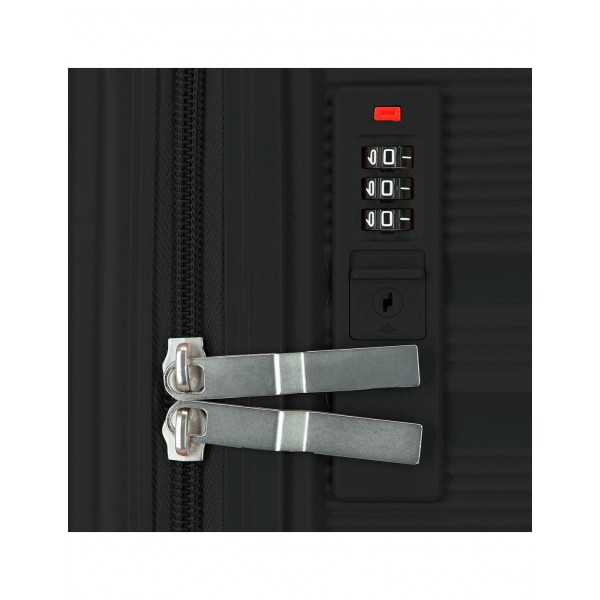 Troler mediu, Roll Road Universe, polipropilena, expandabil, TSA, negru, 45x65x26 cm