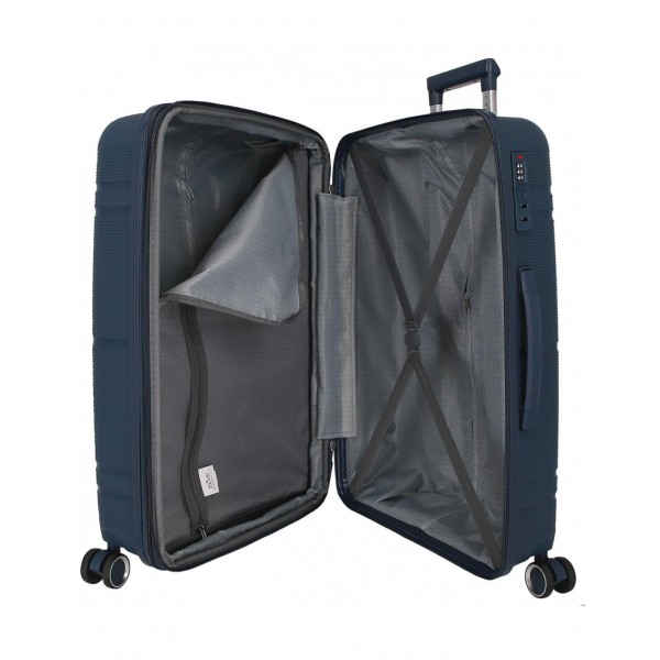 Troler mediu, Roll Road Universe, polipropilena, expandabil, TSA, bleumarin, 45x65x26 cm