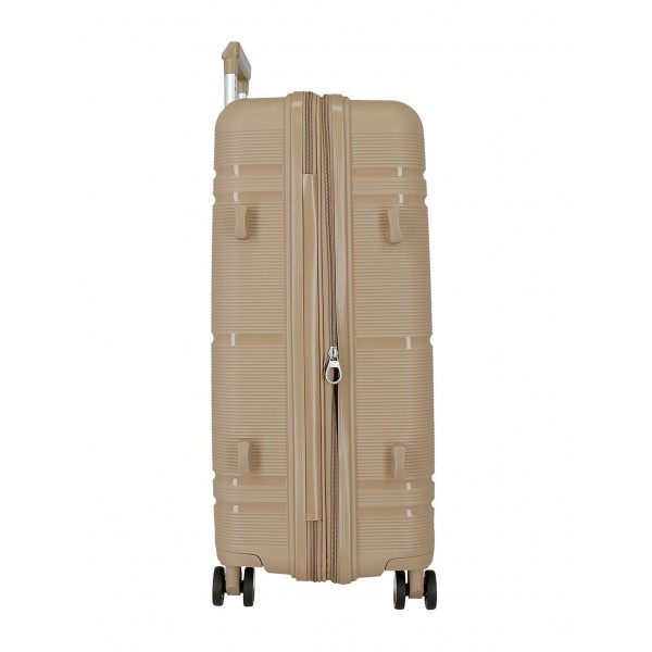 Troler mediu, Roll Road Universe, polipropilena, expandabil, TSA, bej, 45x65x26 cm