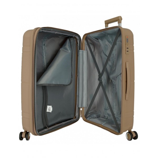 Troler mediu, Roll Road Universe, polipropilena, expandabil, TSA, bej, 45x65x26 cm