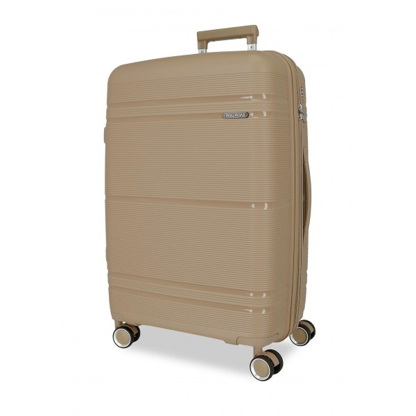Troler mediu, Roll Road Universe, polipropilena, expandabil, TSA, bej, 45x65x26 cm