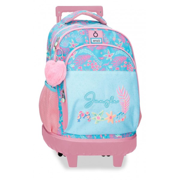 Rucsac troler fete, Enso Jungle Mood, 2 compartimente, 2 roti duble, multicolor, 44x33x21 cm