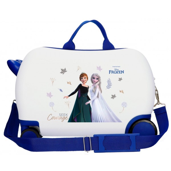 Valiza copii, ride-on, Frozen Seek Courage, ABS, 4 roti, alba, 31x45x20 cm