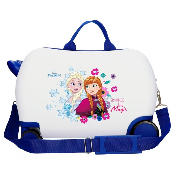 Valiza copii, ride-on, Frozen Sparkle Like Magic, ABS, 4 roti, alba, 31x45x20 cm