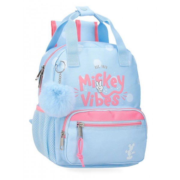 Ghiozdan fete gradinita, Disney Mickey Vibes, albastru deschis, 23x28x10 cm