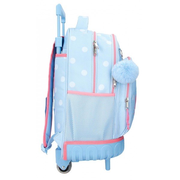 Ghiozdan troler fete, Disney Mickey Vibes, 2 compartimente, 2 roti duble, albastru deschis, 33x44x21 cm