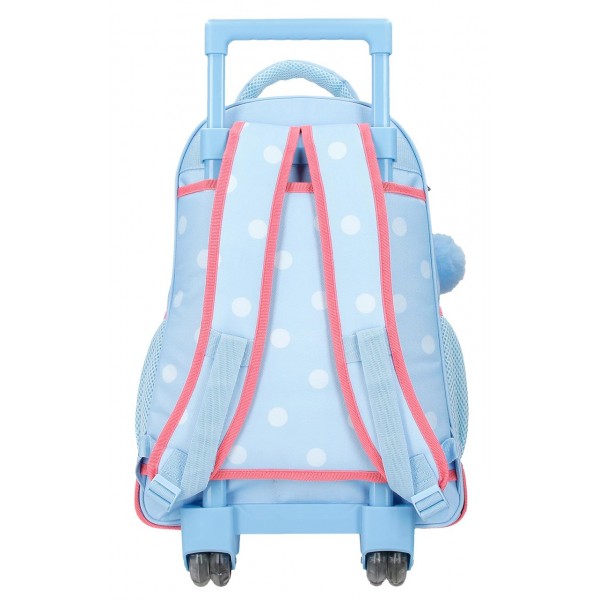 Ghiozdan troler fete, Disney Mickey Vibes, 2 compartimente, 2 roti duble, albastru deschis, 33x44x21 cm