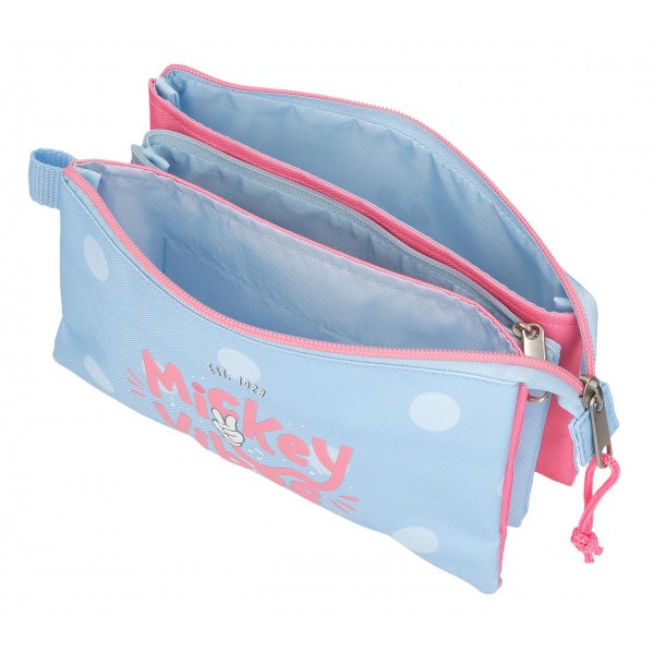 Penar fete, Disney Mickey Vibes, 3 compartimente, albastru deschis, 22x12x5 cm