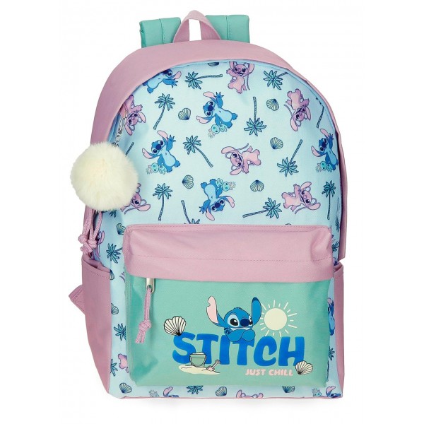 Ghiozdan scoala fete, Disney Stitch Just chill, buzunar laptop, multicolor, 31.5x45x15 cm