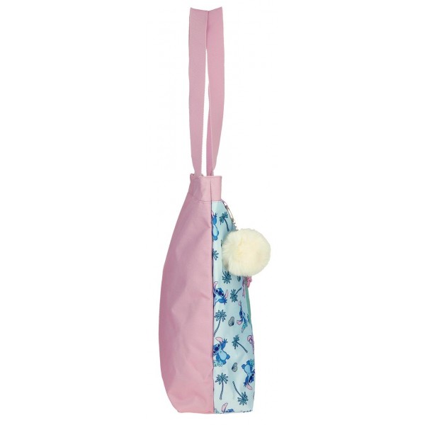 Geanta tote fete, Disney Stitch Just chill, compartimente laptop/tableta, multicolora, 31x34x12 cm
