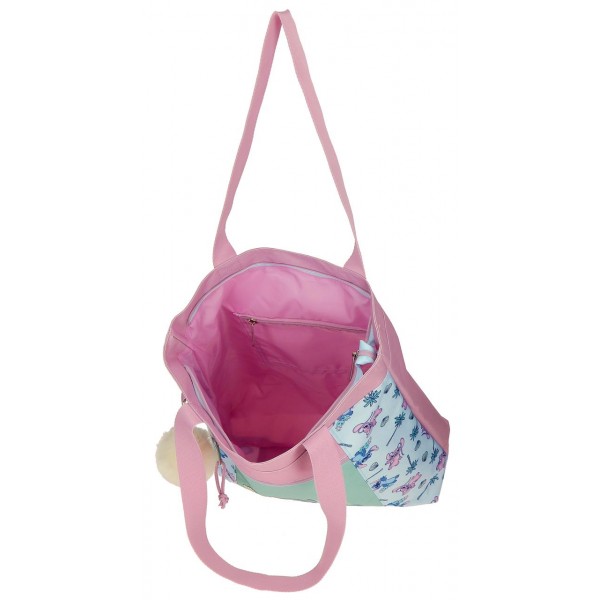Geanta tote fete, Disney Stitch Just chill, compartimente laptop/tableta, multicolora, 31x34x12 cm