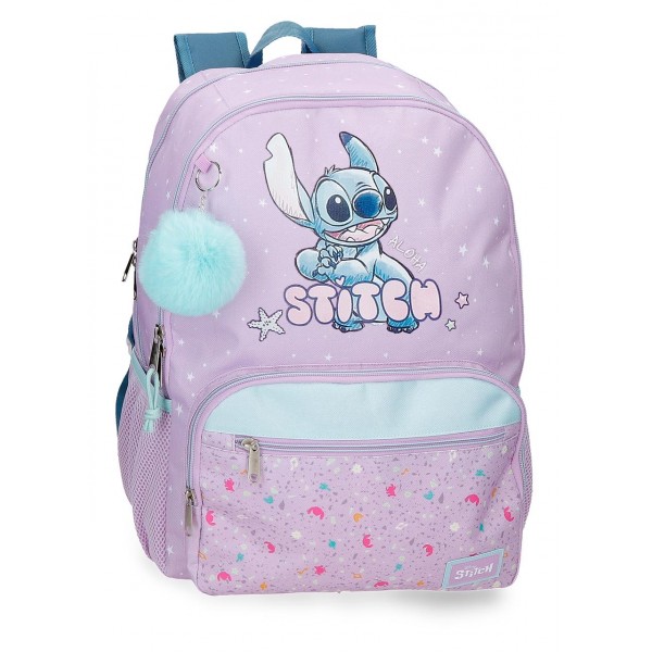Ghiozdan scoala fete, Disney Lovely Stitch, 2 compartimente, lila, 32x44x17 cm
