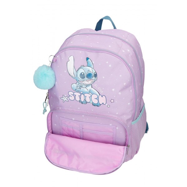 Ghiozdan scoala fete, Disney Lovely Stitch, 2 compartimente, lila, 32x44x17 cm