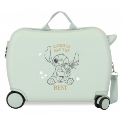 Valiza copii, ride-on, Disney Stitch Cuddles are the best, ABS, 4 roti, verde menta, 50x38x20 cm