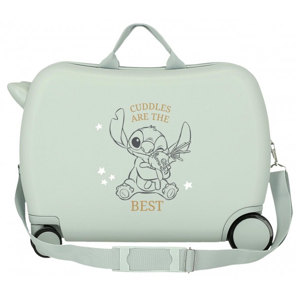 Valiza copii, ride-on, Disney Stitch Cuddles are the best, ABS, 4 roti, verde menta, 50x38x20 cm