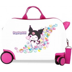 Valiza copii, ride-on, Kuromi Candies, ABS, 4 roti, alb-fucsia, 45x31x20 cm