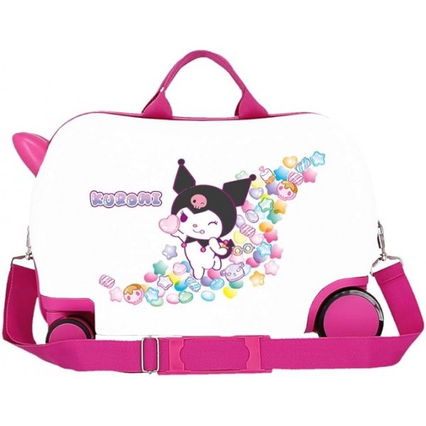 Valiza copii, ride-on, Kuromi Candies, ABS, 4 roti, alb-fucsia, 45x31x20 cm