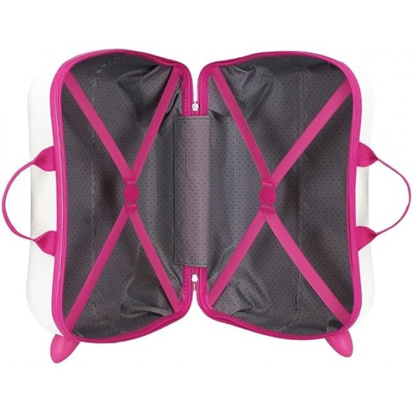 Valiza copii, ride-on, Kuromi Candies, ABS, 4 roti, alb-fucsia, 45x31x20 cm