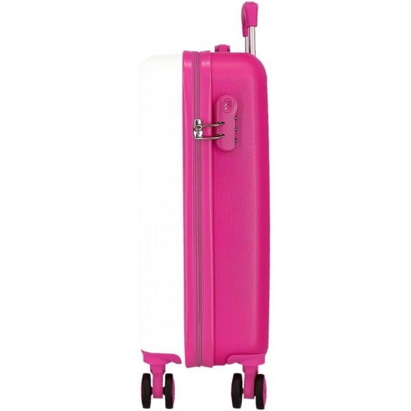 Troler copii, Kuromi Wonder, ABS, valiza mica, alb-fucsia, 55x38x20 cm