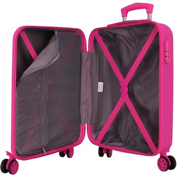 Troler copii, Kuromi Wonder, ABS, valiza mica, alb-fucsia, 55x38x20 cm