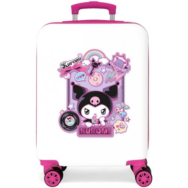 Troler copii, Kuromi Wonder, ABS, valiza mica, alb-fucsia, 55x38x20 cm