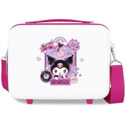 Geanta calatorie copii, Kuromi Wonder, ABS, adaptabila, alb-fucsia, 29x21x15 cm