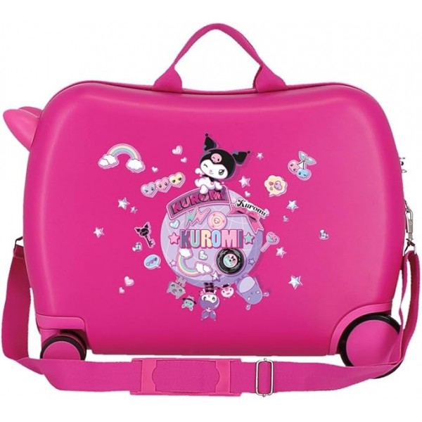 Valiza copii, ride-on, Kuromi Around the world, ABS, 4 roti, fucsia, 50x38x20 cm
