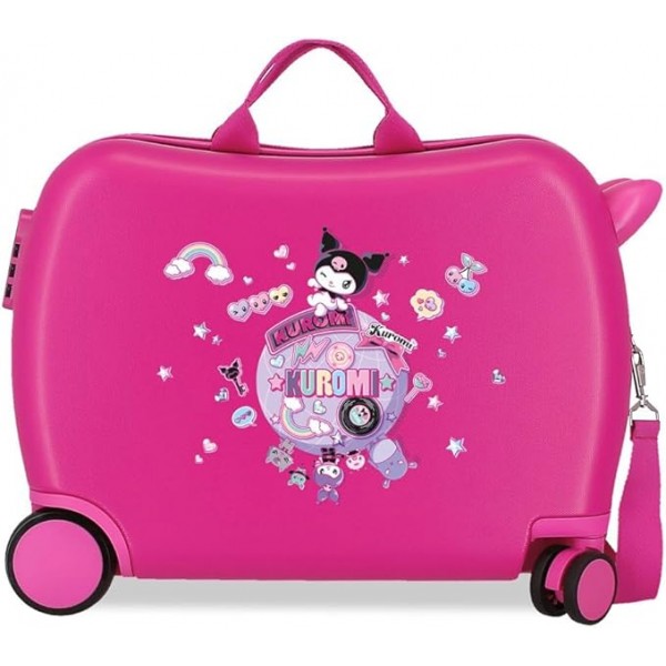 Valiza copii, ride-on, Kuromi Around the world, ABS, 4 roti, fucsia, 50x38x20 cm