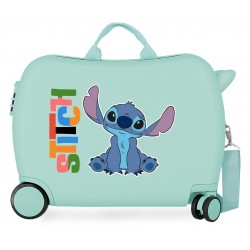 Valiza copii, ride-on, Disney Aloha Stitch, ABS, 4 roti, verde turcoaz, 50x38x20 cm