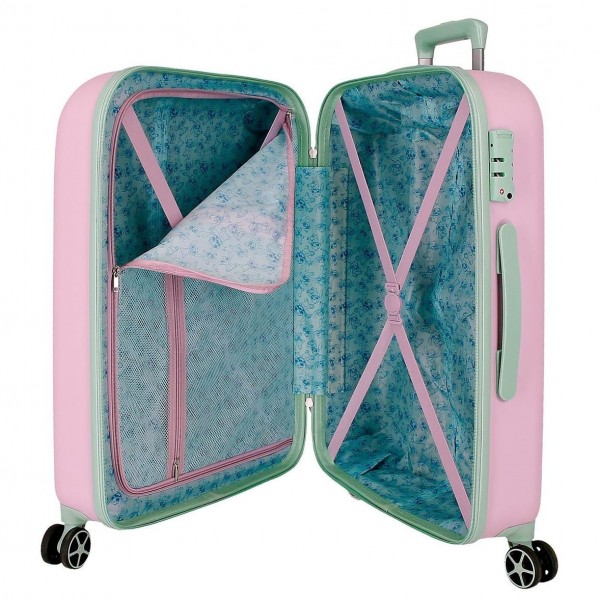 Troler copii, Disney Travelling with Stitch, ABS, valiza medie, TSA, roz deschis, 44x60x26 cm