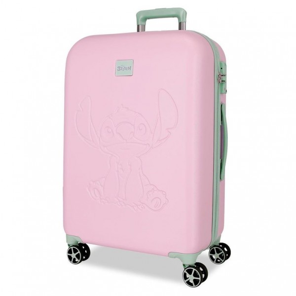Troler copii, Disney Travelling with Stitch, ABS, valiza medie, TSA, roz deschis, 44x60x26 cm