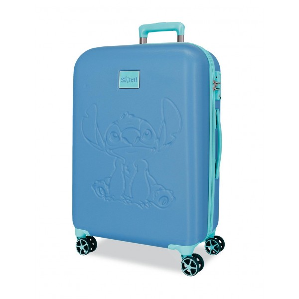 Troler copii, Disney Travelling with Stitch, ABS, valiza medie, TSA, albastra, 44x60x26 cm