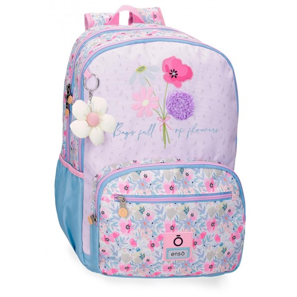 Rucsac scoala fete, Enso Full of flowers, 2 compartimente, multicolor, 32x44x17 cm