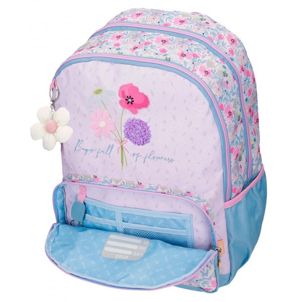Rucsac scoala fete, Enso Full of flowers, 2 compartimente, multicolor, 32x44x17 cm