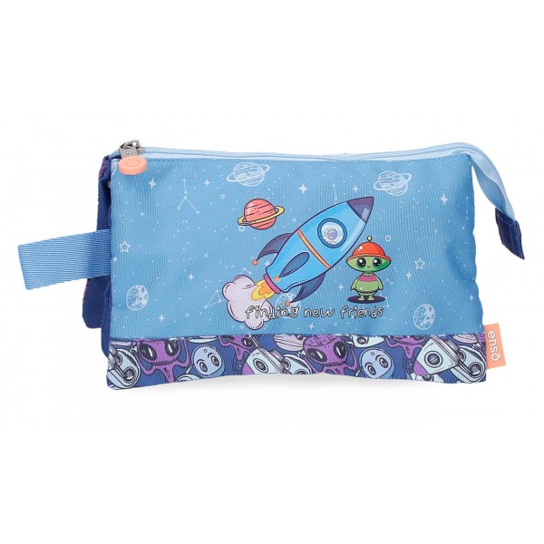 Penar baieti, Enso New Friends, 3 compartimente, albastru, 12x22x5 cm