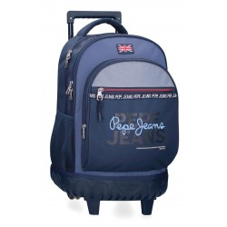 Rucsac troler baieti, Pepe Jeans Seldon, 2 compartimente, 2 roti duble, bleumarin, 32x43x21 cm