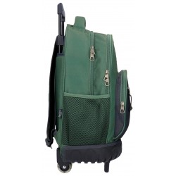 Rucsac troler baieti, Pepe Jeans Jebb, 2 compartimente, 2 roti duble, verde, 33x44x21 cm