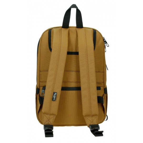 Rucsac barbati, Pepe Jeans Bromley 24, 2 compartimente, buzunare laptop 13.3 inch, tableta 12 inch, ocru, 25x36x10 cm
